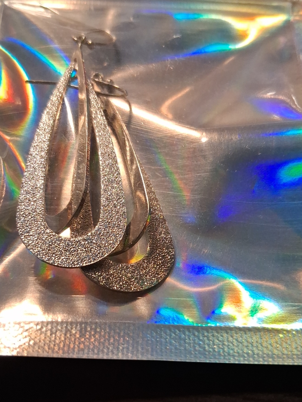 Source Unknown Silver Glitter Teardrop Dangle Earrings